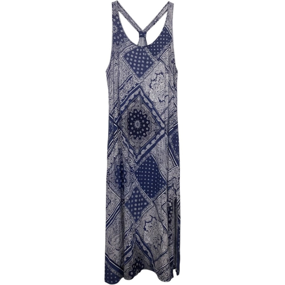Lauren Ralph Lauren Blue Bandana Patchwork Maxi Dress T-Back Slit L Western Boho